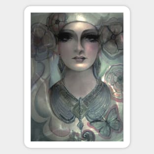 fashion exotic woman metallic designer print drawing Sticker